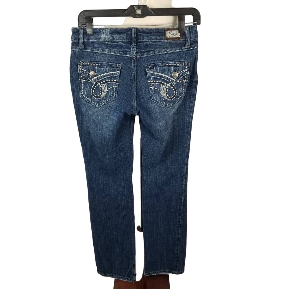 Earl Blue Denim Distressed Jeans Flap Pockets Women's Size 27
